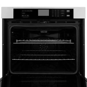 ZLINE 30 in. Professional Electric Single Wall Oven with Self Clean and True Convection in Stainless Steel (AWS-30) close-up, oven open from front.