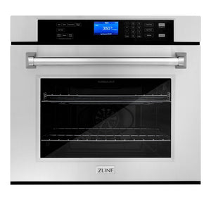 ZLINE 30 in. Professional Electric Single Wall Oven with Self Clean and True Convection in Stainless Steel (AWS-30) front, oven closed.