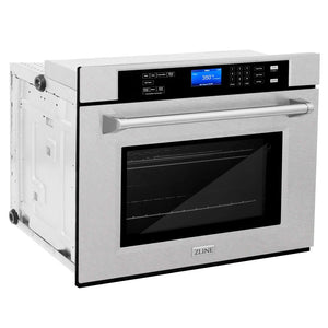 ZLINE 30 in. Professional Electric Single Wall Oven with Self Clean and True Convection in Fingerprint Resistant Stainless Steel (AWSS-30) side, closed.