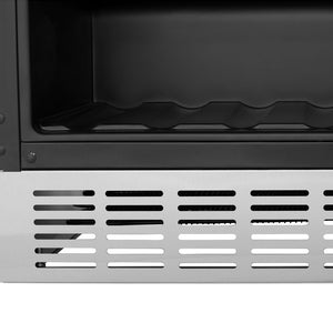 ZLINE Autograph Edition 24 in. Monument 154 Can Beverage Fridge in Stainless Steel with Matte Black Accents (RBVZ-US-24-MB) close-up, bottom shelving and base.