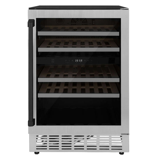 ZLINE Autograph Edition 24 in. Monument Dual Zone 44-Bottle Wine Cooler in Stainless Steel with Matte Black Accents (RWVZ-UD-24-MB) front.