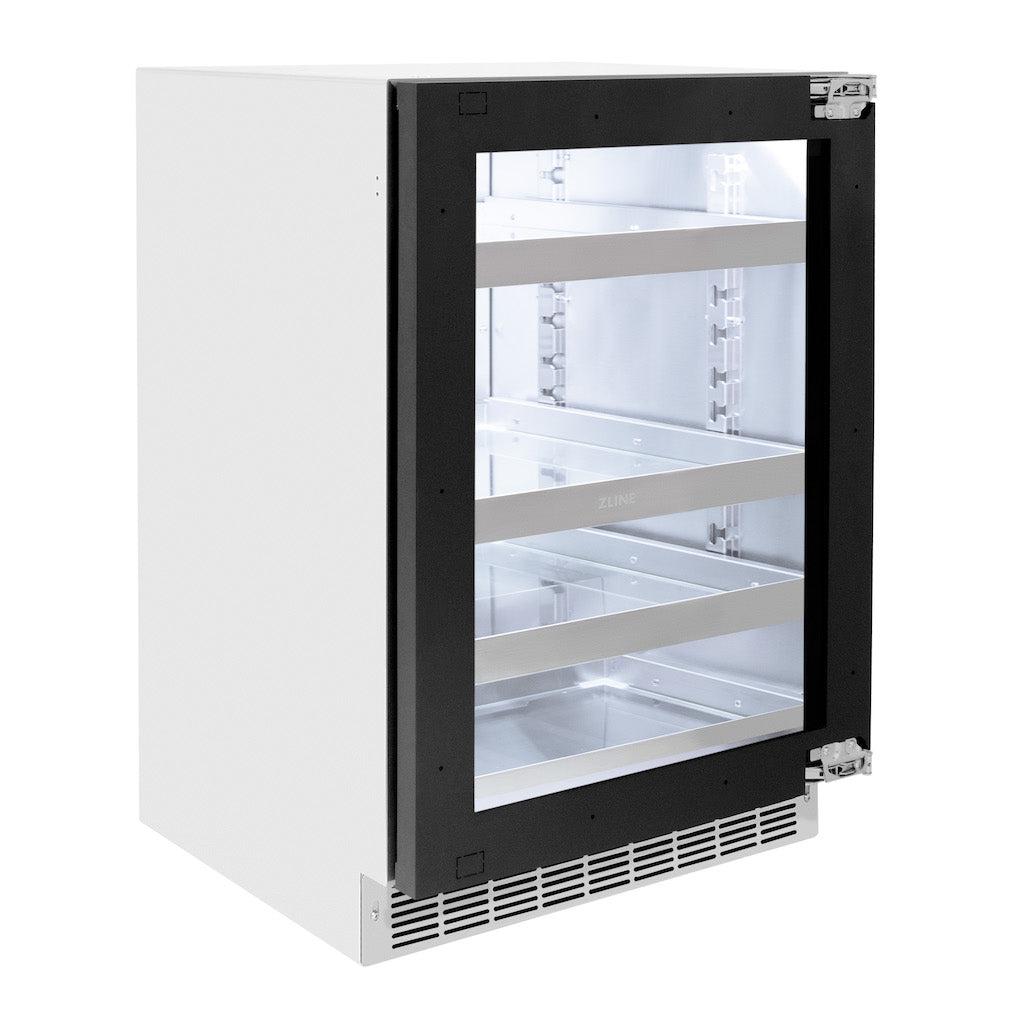 ZLINE 24 in. Touchstone 151 Can Beverage Fridge With Panel Ready Glass Door (RBSPO-24) side, closed.