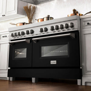 ZLINE 60 in. 7.4 cu. ft. Dual Fuel Range with Gas Stove and Electric Oven in Fingerprint Resistant Stainless Steel with Black Matte Doors (RAS-BLM-60)-Ranges-RAS-BLM-60 ZLINE Kitchen and Bath