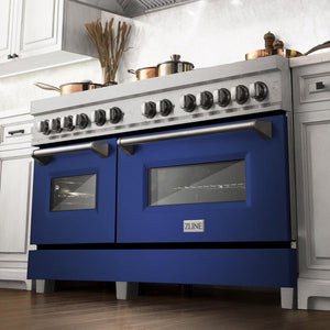 ZLINE 60 in. 7.4 cu. ft. Dual Fuel Range with Gas Stove and Electric Oven in Fingerprint Resistant Stainless Steel with Blue Matte Doors (RAS-BM-60)-Ranges-RAS-BM-60 ZLINE Kitchen and Bath