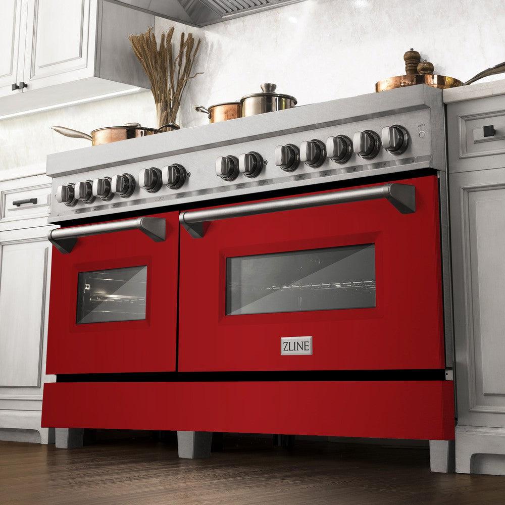 ZLINE 60 in. 7.4 cu. ft. Dual Fuel Range with Gas Stove and Electric Oven in Fingerprint Resistant Stainless Steel with Red Gloss Doors (RAS-RG-60)-Ranges-RAS-RG-60 ZLINE Kitchen and Bath