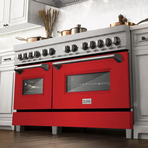 ZLINE 60 in. 7.4 cu. ft. Dual Fuel Range with Gas Stove and Electric Oven in Fingerprint Resistant Stainless Steel with Red Matte Doors (RAS-RM-60)-Ranges-RAS-RM-60 ZLINE Kitchen and Bath