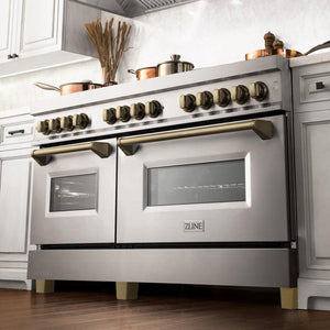 ZLINE Autograph Edition 60 in. 7.4 cu. ft. Dual Fuel Range with Gas Stove and Electric Oven in Stainless Steel with Champagne Bronze Accents (RAZ-60-CB)-Ranges-RAZ-60-CB ZLINE Kitchen and Bath