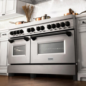 ZLINE Autograph Edition 60 in. 7.4 cu. ft. Dual Fuel Range with Gas Stove and Electric Oven in Stainless Steel with Matte Black Accents (RAZ-60-MB)-Ranges-RAZ-60-MB ZLINE Kitchen and Bath