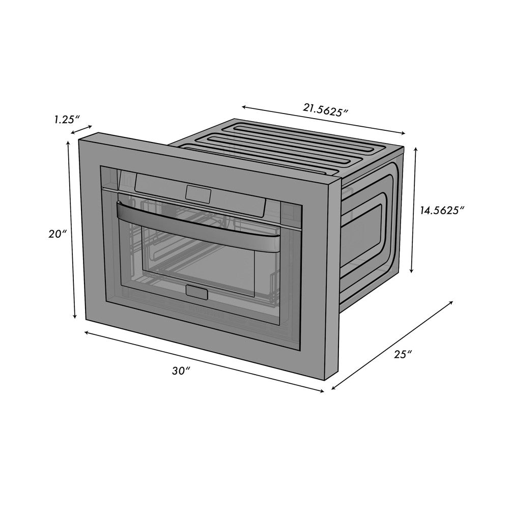 ZLINE 24 in. 1.2 cu. ft. Stainless Steel Microwave Drawer with 30 in. Trim Kit (MWD-TK-30) dimensional diagram with measurements.