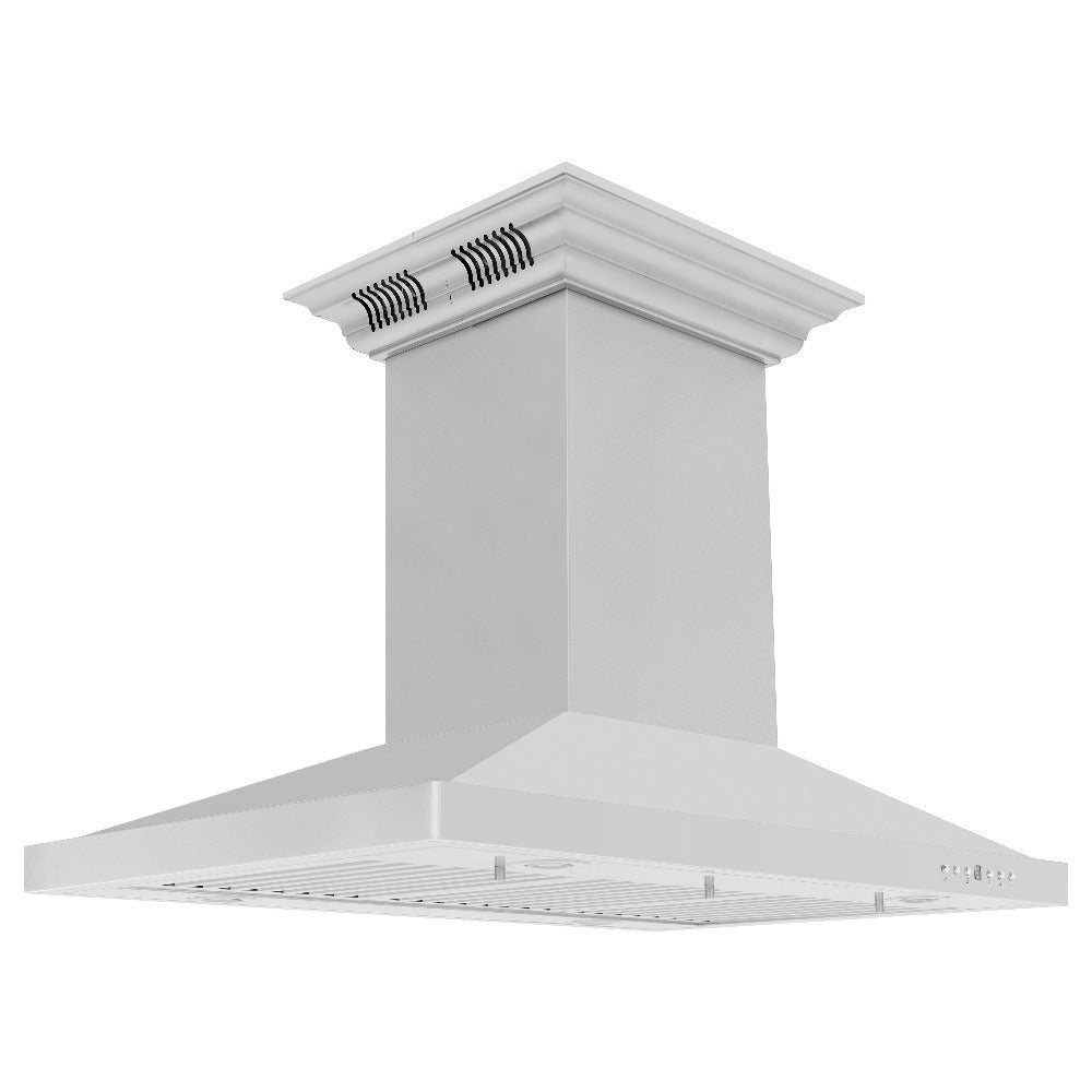 ZLINE Island Mount Range Hood in Stainless Steel with Built-in ZLINE CrownSound Bluetooth Speakers (GL2iCRN-BT) side, main.