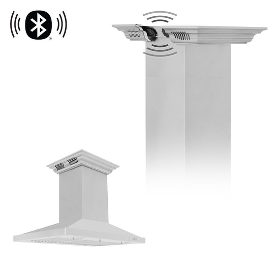 ZLINE Island Mount Range Hood in Stainless Steel with Built-in ZLINE CrownSound Bluetooth Speakers (GL2iCRN-BT) 