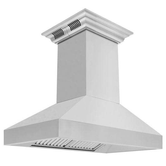 ZLINE Professional Island Mount Range Hood in Stainless Steel with Built-in ZLINE CrownSound Bluetooth Speakers (597iCRN-BT) side, main.