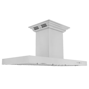 ZLINE Island Mount Range Hood in Stainless Steel with Built-in ZLINE CrownSound Bluetooth Speakers (KE2iCRN-BT) side, main.