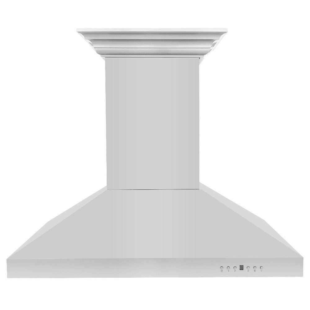 ZLINE Island Mount Range Hood in Stainless Steel with Built-in ZLINE CrownSound Bluetooth Speakers (KL3iCRN-BT) front, main.