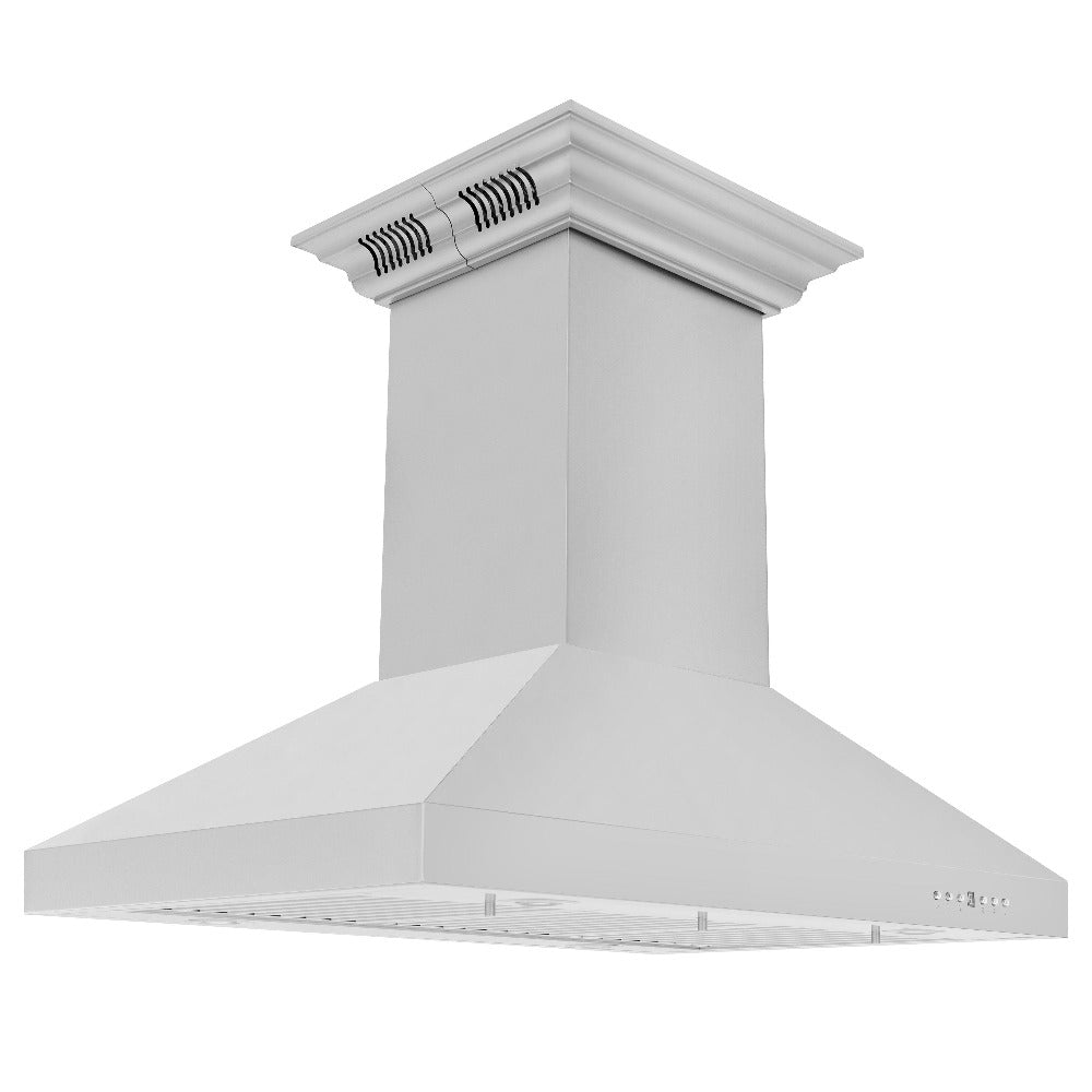 ZLINE Island Mount Range Hood in Stainless Steel with Built-in ZLINE CrownSound Bluetooth Speakers (KL3iCRN-BT) side, main.