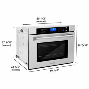 ZLINE 30 in. Professional Electric Single Wall Oven with Self Clean and True Convection in Stainless Steel (AWS-30) dimensional measurements.