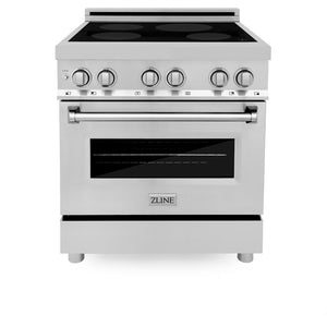 ZLINE 30 in. 4.0 cu. ft. Induction Range with a 4 Induction Element Stove and Electric Oven in Stainless Steel (RAIND-30) front.