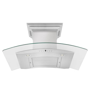 ZLINE Ducted Vent Wall Mount Range Hood in Stainless Steel with Built-in CrownSound Bluetooth Speakers (KN4CRN-BT) front, under.