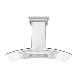 ZLINE Ducted Vent Wall Mount Range Hood in Stainless Steel with Built-in CrownSound Bluetooth Speakers (KN4CRN-BT) front, under.