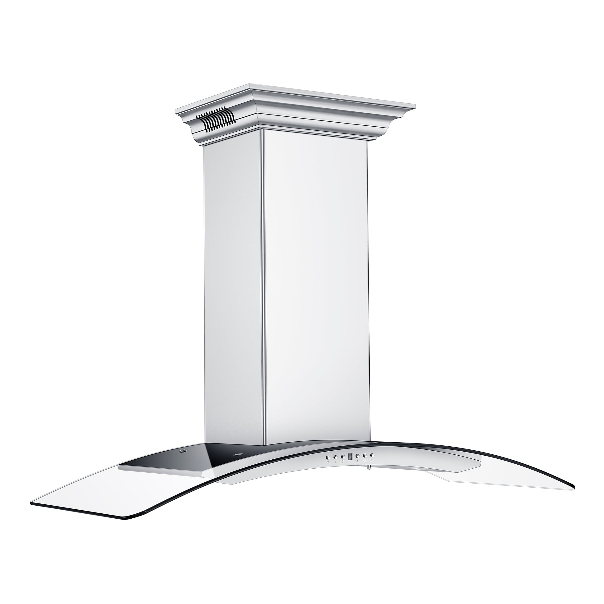 ZLINE Ducted Vent Wall Mount Range Hood in Stainless Steel with Built-in CrownSound Bluetooth Speakers (KN4CRN-BT) side, above.