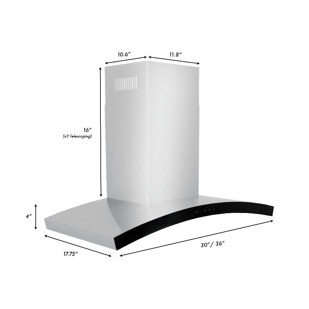 ZLINE Wall Mount Range Hood in Stainless Steel (KN6) dimensional diagram with measurements.