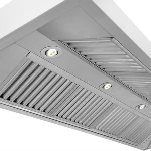 ZLINE 60 in. Professional Convertible Vent Wall Mount Range Hood in Stainless Steel (597-60) built-in LED lighting and baffle filters.