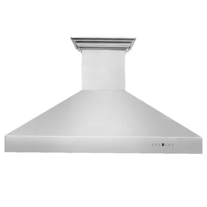 ZLINE Professional Wall Mount Range Hood in Stainless Steel with Built-in ZLINE CrownSound Bluetooth Speakers (697CRN-BT) front, main.