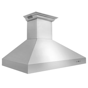 ZLINE Professional Wall Mount Range Hood in Stainless Steel with Built-in ZLINE CrownSound Bluetooth Speakers (697CRN-BT) 48 Inch side, above.