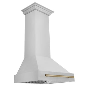 ZLINE Autograph Edition 30 in. Fingerprint Resistant Stainless Steel Range Hood with Fingerprint Resistant Stainless Steel Shell and Champagne Bronze Handle (8654SNZ-30-CB) side.