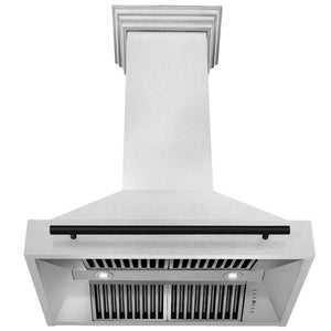 ZLINE Autograph Edition 36 in. Fingerprint Resistant Stainless Steel Range Hood with Stainless Steel Shell and Colored Handle (8654SNZ-36) Matte Black, front, under.