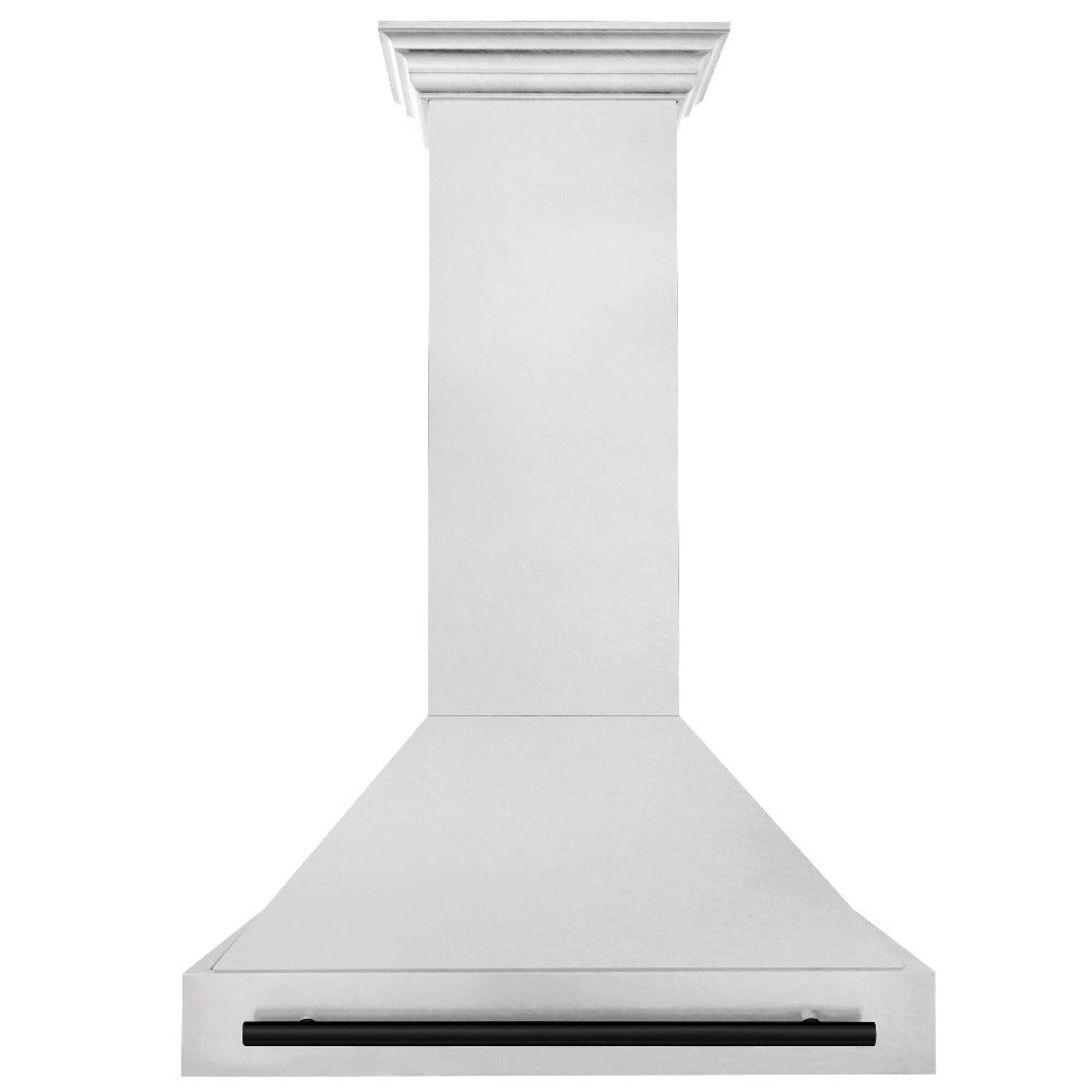 ZLINE Autograph Edition 36 in. Fingerprint Resistant Stainless Steel Range Hood with Stainless Steel Shell and Colored Handle (8654SNZ-36) Matte Black, front.