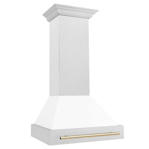 ZLINE Autograph Edition 30 in. Fingerprint Resistant Stainless Steel Range Hood with White Matte Shell and Accented Handle (8654SNZ-WM30) Polished Gold, side.