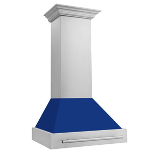 ZLINE 30 in. Stainless Steel Range Hood with Colored Shell Options and Stainless Steel Handle (8654STX-30) Blue Gloss side