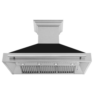 ZLINE 48 in. Fingerprint Resistant Stainless Steel Range Hood with Black Matte shell front under.