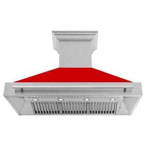 ZLINE 48 in. Fingerprint Resistant Stainless Steel Range Hood with Red Matte shell front under.