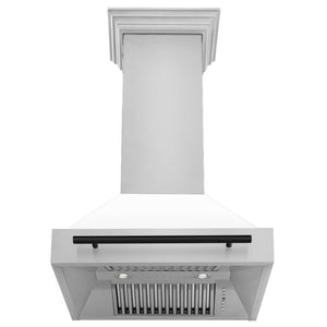 ZLINE Autograph Edition 30 in. Stainless Steel Range Hood with White Matte Shell and Accents (8654STZ-WM30) Matte Black, front, under.