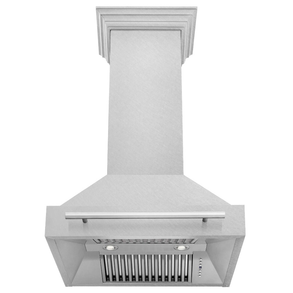 ZLINE 30 in. Fingerprint Resistant Stainless Steel Range Hood with Color Shell Options (8654SNX-30) front, under.