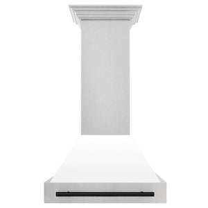 ZLINE Autograph Edition 30 in. Fingerprint Resistant Stainless Steel Range Hood with White Matte Shell and Accented Handle (8654SNZ-WM30) front.