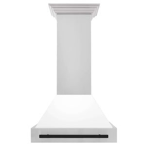 ZLINE Autograph Edition 30 in. Stainless Steel Range Hood with White Matte Shell and Accents (8654STZ-WM30) Matte Black, front.