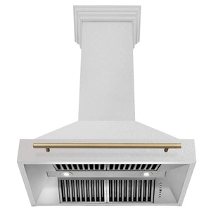 ZLINE Autograph Edition 36 in. Fingerprint Resistant Stainless Steel Range Hood with Stainless Steel Shell and Colored Handle (8654SNZ-36) Champagne Bronze, front, under.