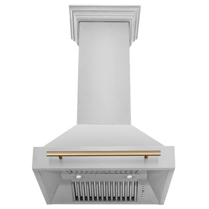 ZLINE Autograph Edition 30 in. Stainless Steel Range Hood with Stainless Steel Shell and Champagne Bronze Handle (8654STZ-30-CB) front, under.