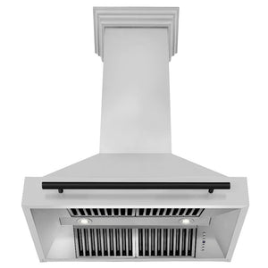 ZLINE Autograph Edition 36 in. Stainless Steel Range Hood with Stainless Steel Shell and Matte Black Handle (8654STZ-36-MB) front, under.