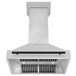 ZLINE Autograph Edition 36 in. Stainless Steel Range Hood with Stainless Steel Shell and Matte Black Handle (8654STZ-36-MB) front, under.