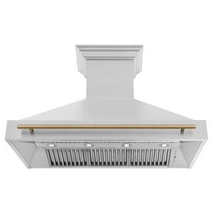 ZLINE Autograph Edition 48 in. Stainless Steel Range Hood with Stainless Steel Shell and Champagne Bronze Handle (8654STZ-48-CB) front, under.