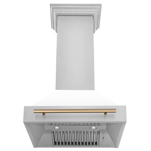 ZLINE Autograph Edition 30 in. Kitchen Package with Stainless Steel Dual Fuel Range with White Matte Door and Range Hood with Champagne Bronze Accents (2AKP-RAWMRH30-CB) 