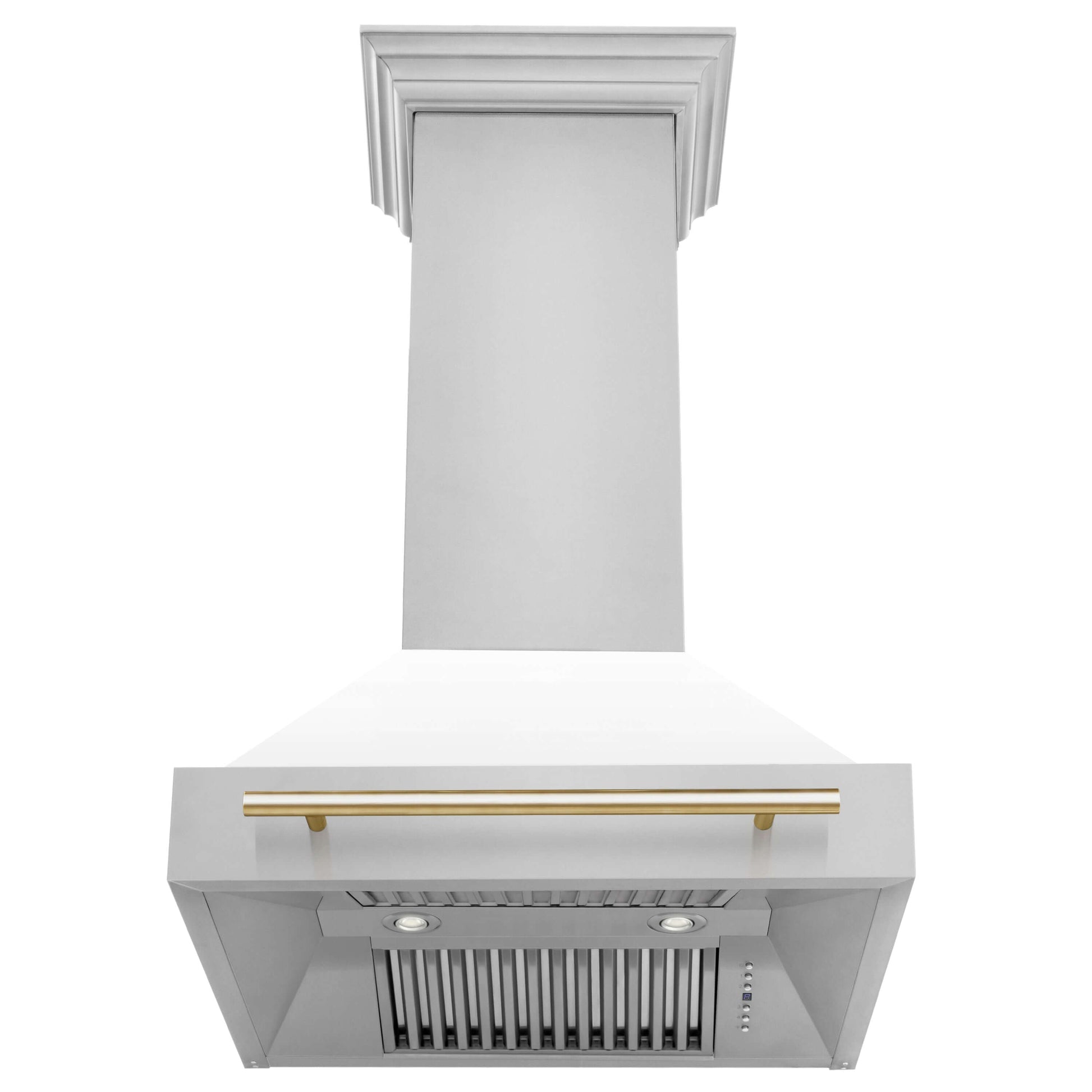 ZLINE Autograph Edition 30 in. Kitchen Package with Stainless Steel Dual Fuel Range with White Matte Door and Range Hood with Polished Gold Accents (2AKP-RAWMRH30-G) 