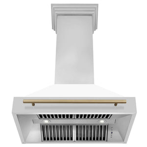 ZLINE Autograph Edition 36 in. Kitchen Package with Stainless Steel Dual Fuel Range with White Matte Door and Range Hood with Champagne Bronze Accents (2AKP-RAWMRH36-CB) 