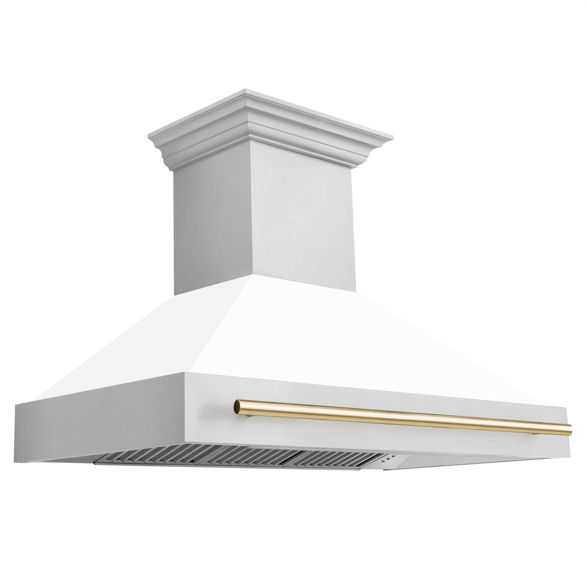 ZLINE Autograph Edition 48 in. Kitchen Package with Stainless Steel Dual Fuel Range with White Matte Door, Range Hood and Dishwasher with Polished Gold Accents (3AKP-RAWMRHDWM48-G) 