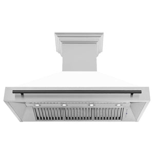 ZLINE Autograph Edition 48 in. Stainless Steel Range Hood with White Matte Shell and Handle (8654STZ-WM48) Matte Black, front, under.