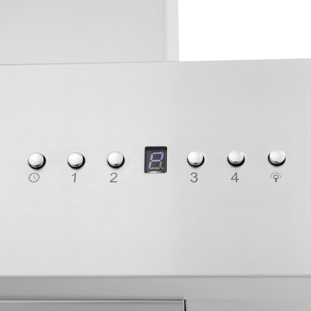 ZLINE Stainless Steel Range Hood button controls.